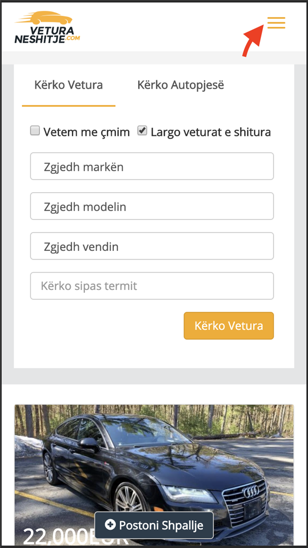 Shpallje per vetura ne shitje Veturaneshitje ballina