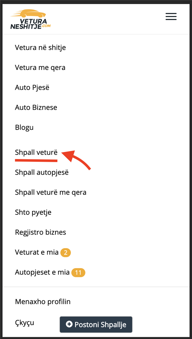 Shpalle veturen Shpall vetura per shitje